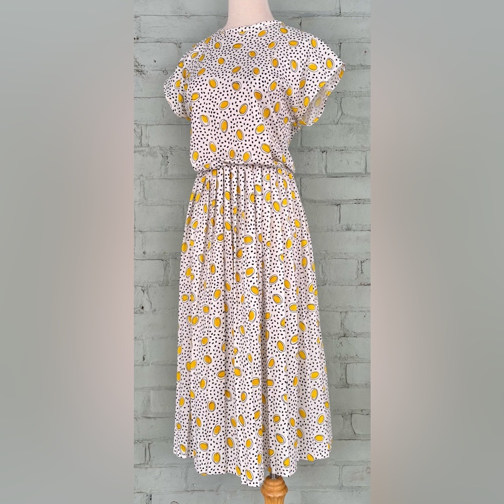 Vintage Polka Dot Midi Dress in Yellow and White